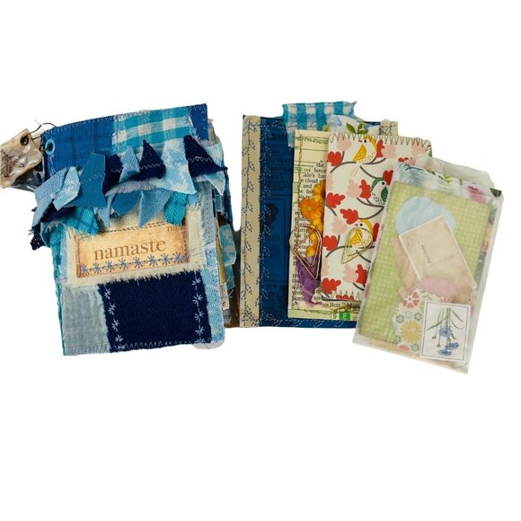 Handmade Junk Journal Mini Patchwork Fabric with Writing Board Ephemera Loaded u - Picture 2 of 16